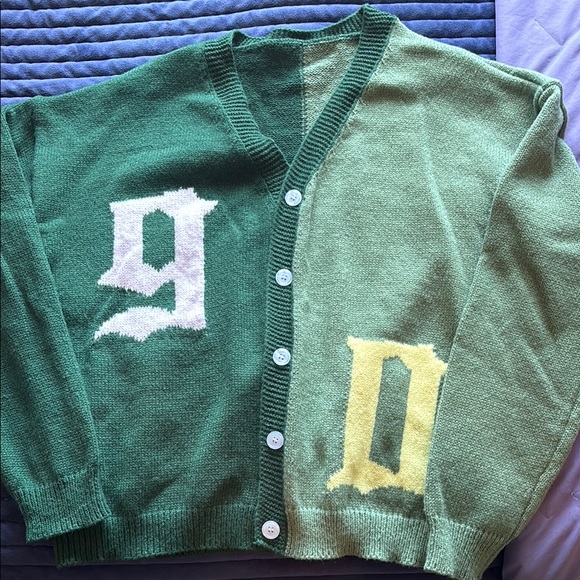 Sweaters - Green Cardigan with Letter Design